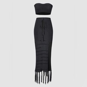 Black Crochet Skirt Set